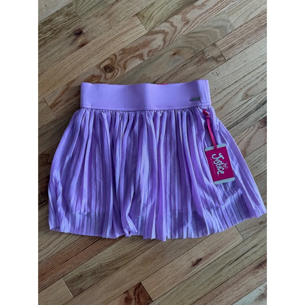 Justice Active Pleated Skirt Girls Large 12/14 Purple Metallic Skort New